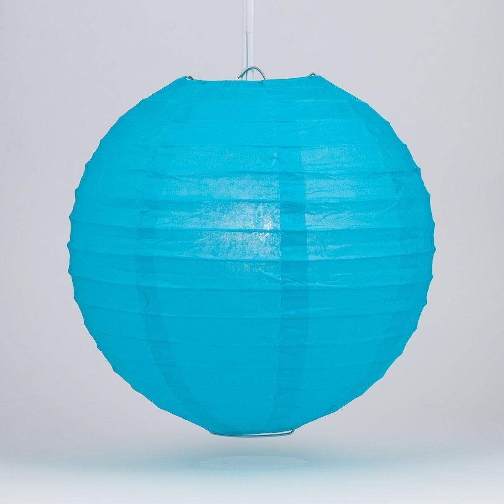 PaperLanternStore.com 10 Inch Turquoise Even Ribbing Round Paper Lantern (10 PACK)