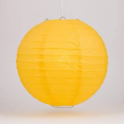 Quasimoon PaperLanternStore.com 16 Inch Yellow Even Ribbing Round Paper Lantern (10 Pack)