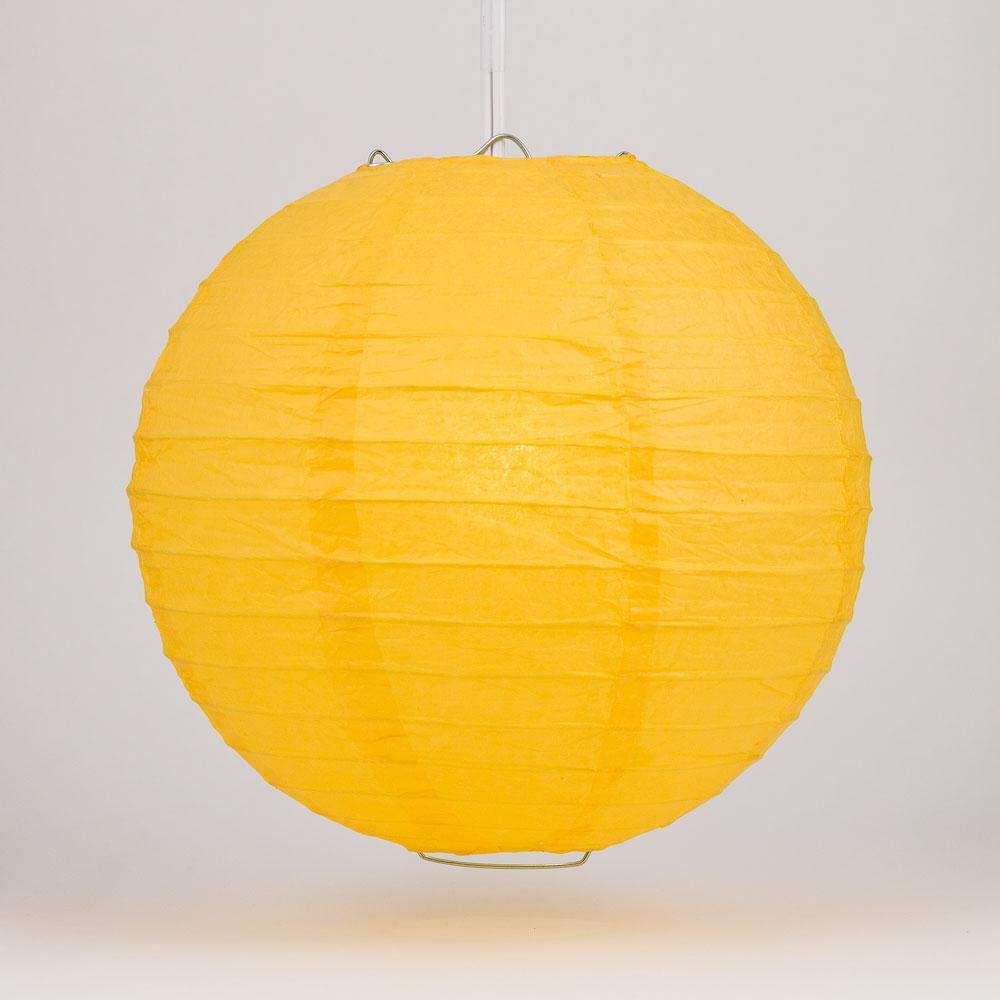 Quasimoon PaperLanternStore.com 16 Inch Yellow Even Ribbing Round Paper Lantern (10 Pack)