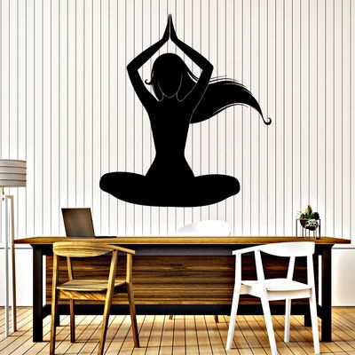 Vinyl Wall Decal Silhouette Meditation Woman Yoga Room Stickers (ig4115) Dark Blue