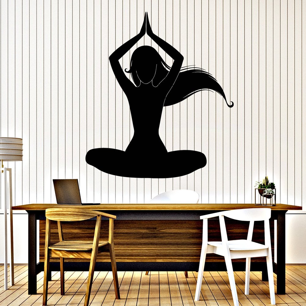 Vinyl Wall Decal Silhouette Meditation Woman Yoga Room Stickers (ig4115) Dark Blue