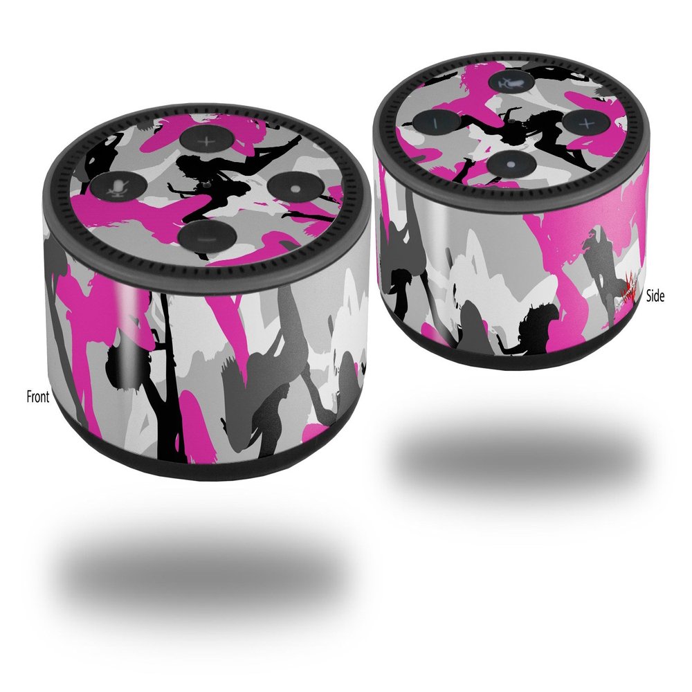 Skin Wrap Decal Set 2 Pack for Amazon Echo Dot 2 - Sexy Girl Silhouette Camo Hot Pink Fuschia (2nd Generation ONLY - Echo NOT Included)