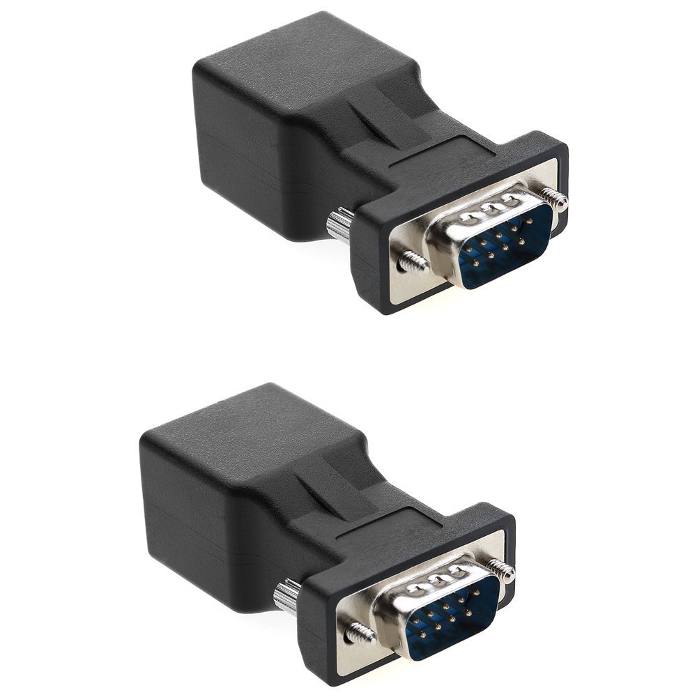 COOSO RJ45 to RS232, DB9 9-Pin Serial Port to RJ45 Female Cat5e/6 Ethernet LAN Adapter,DB9 Male 2packs