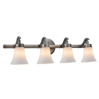 Aspen Creative 62067, Three-Light Metal Bathroom Vanity Wall Light Fixture, 30 1/2" Wide, Transitional Design in Rustic Pewter with White Opal Glass Shade