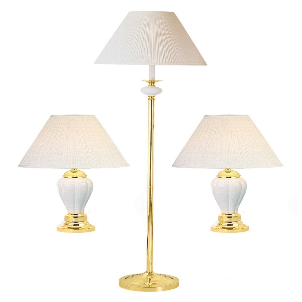 Ore International K-4101IV-31 Ceramic/Brass Table Plus Floor Lamp, Ivory, Set of 3