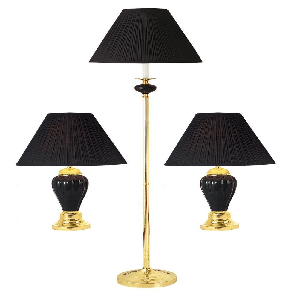 Ore International K-4101BK-31 Ceramic/Brass Table Plus Floor Lamp, Black, Set of 3