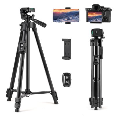 Fotopro Camera Tripod, 51'' Lightweight Portable Travel Tripods for Camera and Phone with 3-Way Head Remote Control Cellphone Holder Travel Bag, Aluminum Phone Tripod Stand for Recording LiveStreaming