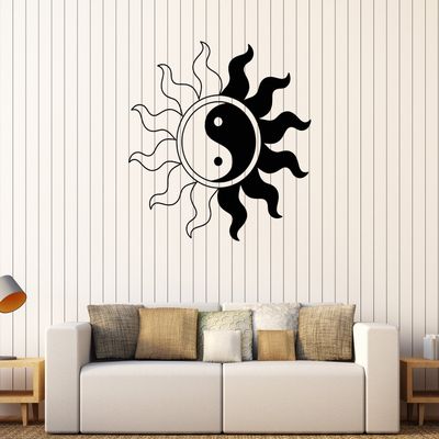 DesignToRefine Vinyl Wall Stickers Sun Yin Yang Zen Asian Art Oriental Decal Mural (175ig) Silver Metallic