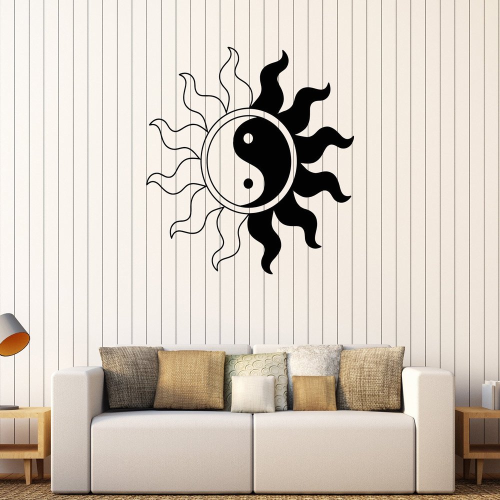 DesignToRefine Vinyl Wall Stickers Sun Yin Yang Zen Asian Art Oriental Decal Mural (175ig) Silver Metallic