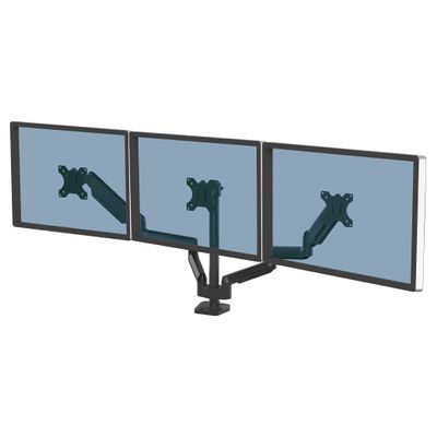 Fellowes Platinum Series Triple Monitor Arm for 27-Inch Monitors, Full Motion, 360 Rotation, VESA Mount with Grommet or Clamp, USB Ports, Ergonomic, Black, 8042601