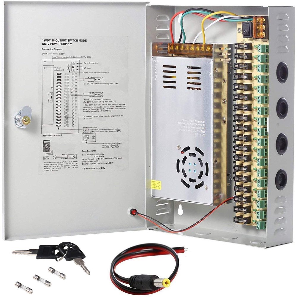 UHPPOTE 18 Channel Power Supply Switch Box CCTV Camera Distribution DC12V 30A Output