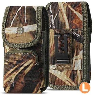 AH Military Grade Hunting Tree Camo Case w/Storage Pocket, for Android iPhone Xs Max iPhone 8 Plus,7 Plus,6s Plus, OnePlus 6T Rugged Canvas Pouch Holster Carrying Bag Fits Phone Thick CASE (Large)