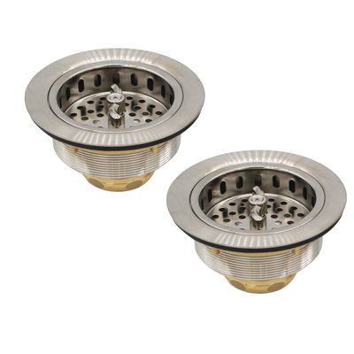 Westbrass Wing Nut Style Large Kitchen Sink Basket Strainer, 2 Pack, Satin Nickel, D2135-07
