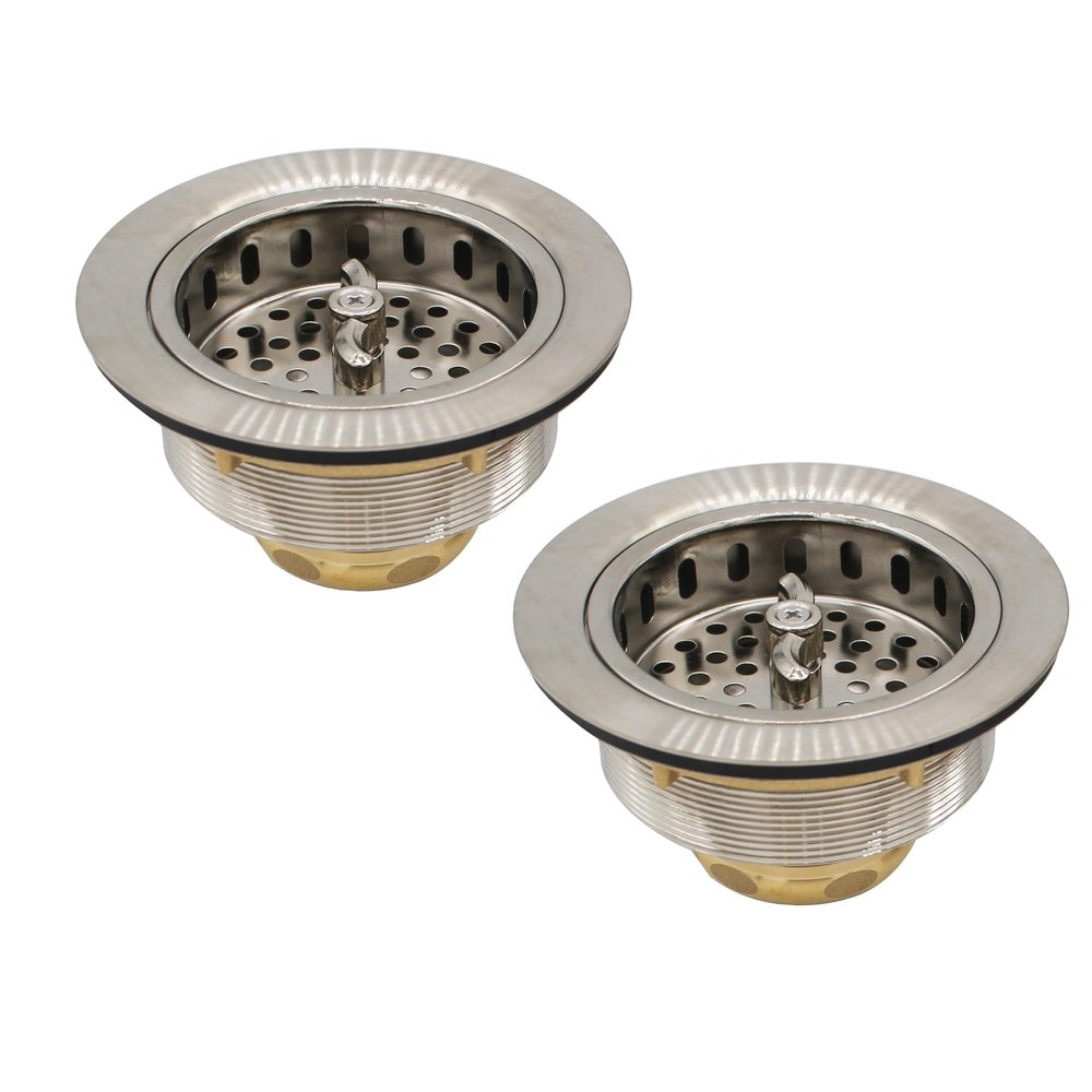 Westbrass Wing Nut Style Large Kitchen Sink Basket Strainer, 2 Pack, Satin Nickel, D2135-07