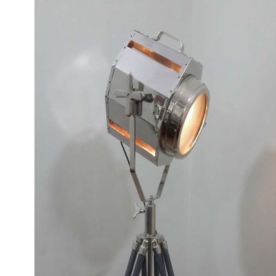 THOR INSTRUMENTS Handmade Chrome Designer Searchlight Floor Lamp Grey Wooden Tripod Stand Rustic Vintage Home Decor Gifts