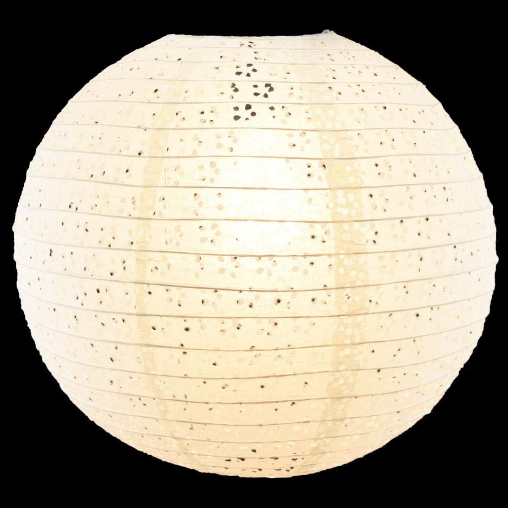 PaperLanternStore.com 8 Inch Round Eyelet Paper Lantern - White (10 PACK)