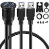 BATIGE 2 Ports Dual USB 3.0 Male to USB 3.0 Female AUX Flush Mount Car Mount Extension Cable for Car Truck Boat Motorcycle Dashboard Panel -3ft view 1