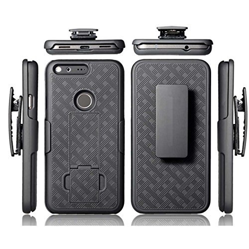 Hard Shell Combo Case Defender Carrying Holster Belt Clip Cover Kickstand Black for Verizon Google Pixel