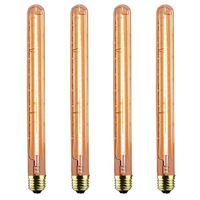 GOENDR T300 Long Light Bulb, E26 Base Amber Vintage Edison Bulb, Dimmable Tubular Unique Decorative Filament Light Bulb for Wall Sconces & Pendant Lantern Industrial Fixture Pendant Lamp(4 Pack)