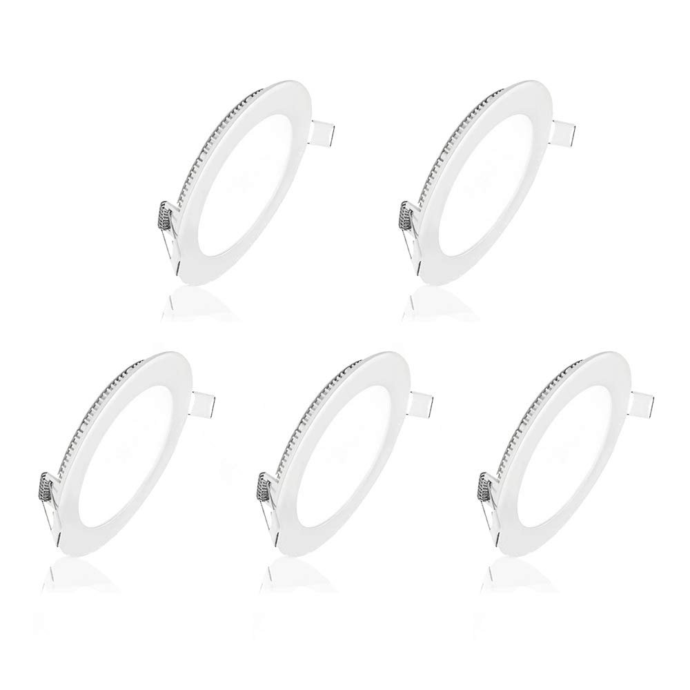 POCKETMAN 5 Pack Round 12W 6-inch Flat LED Recessed Panel Ceiling Light,850lumens,Cool White,AC85-265V,for Home, Office, Commercial Lighting