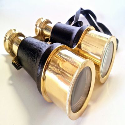 Brass Leather Binoculars 6" - Antique Style Binoculars - Nautical Decor Home Decoration - Executive Promotional Gift Rustic Vintage Home Decor Gifts