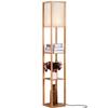 Brightech Maxwell - Modern Shelf Floor Lamp with Lamp Shade & Warm White LED Bulb, Corner Display Floor Lamp with Shelves for Living Room, Bedroom, Nightstand Office, Home Decor Storage - Natural Wood view 1