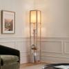 Brightech Maxwell - Modern Shelf Floor Lamp with Lamp Shade & Warm White LED Bulb, Corner Display Floor Lamp with Shelves for Living Room, Bedroom, Nightstand Office, Home Decor Storage - Natural Wood view 2