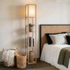 Brightech Maxwell - Modern Shelf Floor Lamp with Lamp Shade & Warm White LED Bulb, Corner Display Floor Lamp with Shelves for Living Room, Bedroom, Nightstand Office, Home Decor Storage - Natural Wood view 3