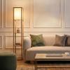 Brightech Maxwell - Modern Shelf Floor Lamp with Lamp Shade & Warm White LED Bulb, Corner Display Floor Lamp with Shelves for Living Room, Bedroom, Nightstand Office, Home Decor Storage - Natural Wood view 4