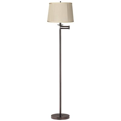 360 Lighting 60 1/2" Tall Beige Drum Bronze Swing Arm Floor Lamp