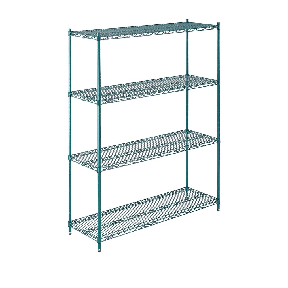 Nexel Poly-Green Adjustable Wire Shelving Unit, 4 Tier, Heavy Duty Commerical Storage Organizer Wire Rack, 18" x 54" x 74", Green