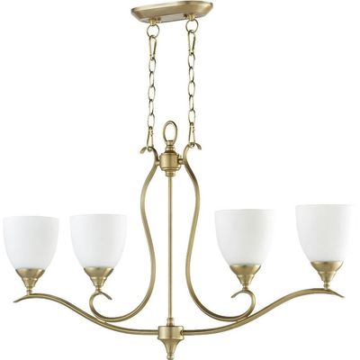 Quorum 664-4-80 Transitional Four Light Island Pendant from Flora Collection in Brass Finish, 36.00 inches