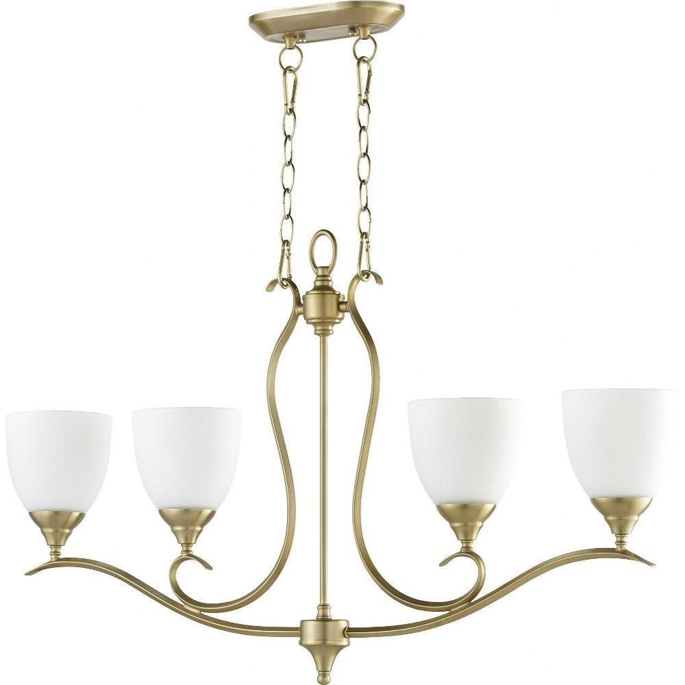 Quorum 664-4-80 Transitional Four Light Island Pendant from Flora Collection in Brass Finish, 36.00 inches