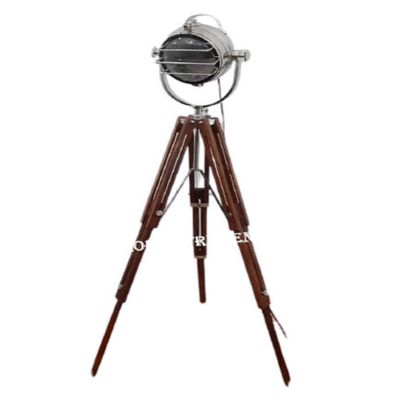 THOR INSTRUMENTS Collectible Designer Maritime Spot Searchlight with Natural Wood Tripod Studio Floor Lamp Rustic Vintage Home Decor Gifts