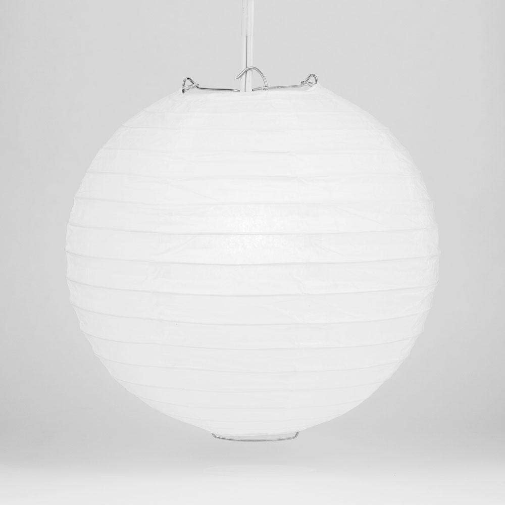 PaperLanternStore.com 8 Inch White Even Ribbing Round Paper Lantern (10 Pack)