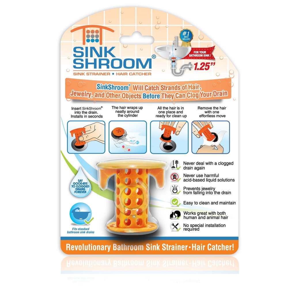 SinkShroom SSORA988 The Revolutionary Sink Drain Protector Hair Catcher/Strainer/Snare, Orange