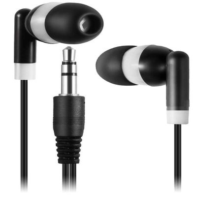 Bulk Wholesale Pack of 100 in-Ear Earbuds/Earphones (3.5mm Plug) - Black/White - Great for Schools, Libraries, Hospitals, Kids etc.