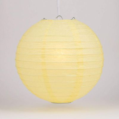Quasimoon PaperLanternStore.com 24 Inch Light Yellow Even Ribbing Round Paper Lantern (10 Pack)