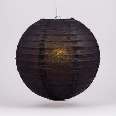 Quasimoon PaperLanternStore.com 10 Inch Black Even Ribbing Round Paper Lantern (10 Pack)