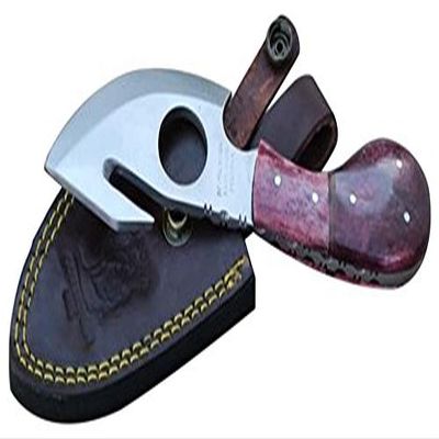 Bone Collector BC-794-RDBN 7" Overall Red-Bone Handle Guthook Short Skinner with Leather Sheath, Red Bone