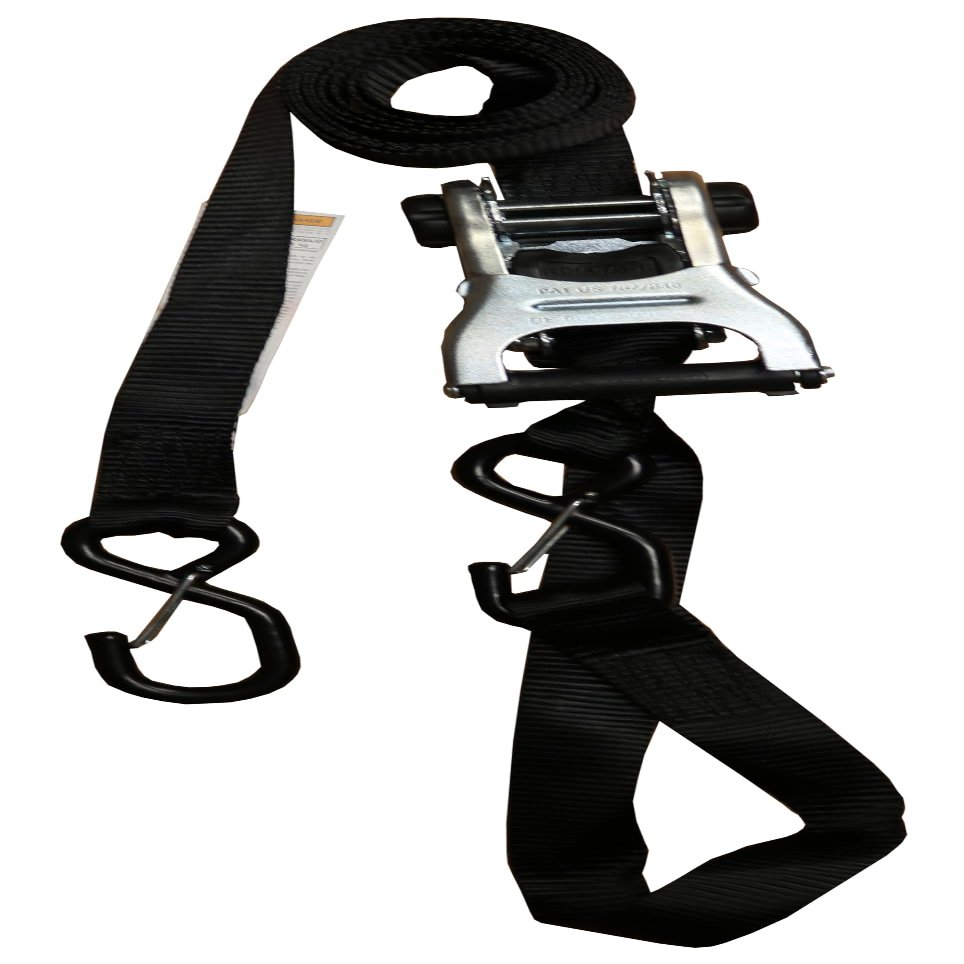 S-Line XR108-2P Heavy Duty Motorsports Ratchet Strap with Soft Ties, Large Coated S-Hooks and Keeper Clip, Ratchet Storage Clamp, 1-1/4-Inch by 8-Feet, 700-Pounds Working Load Limit, 2-Pack