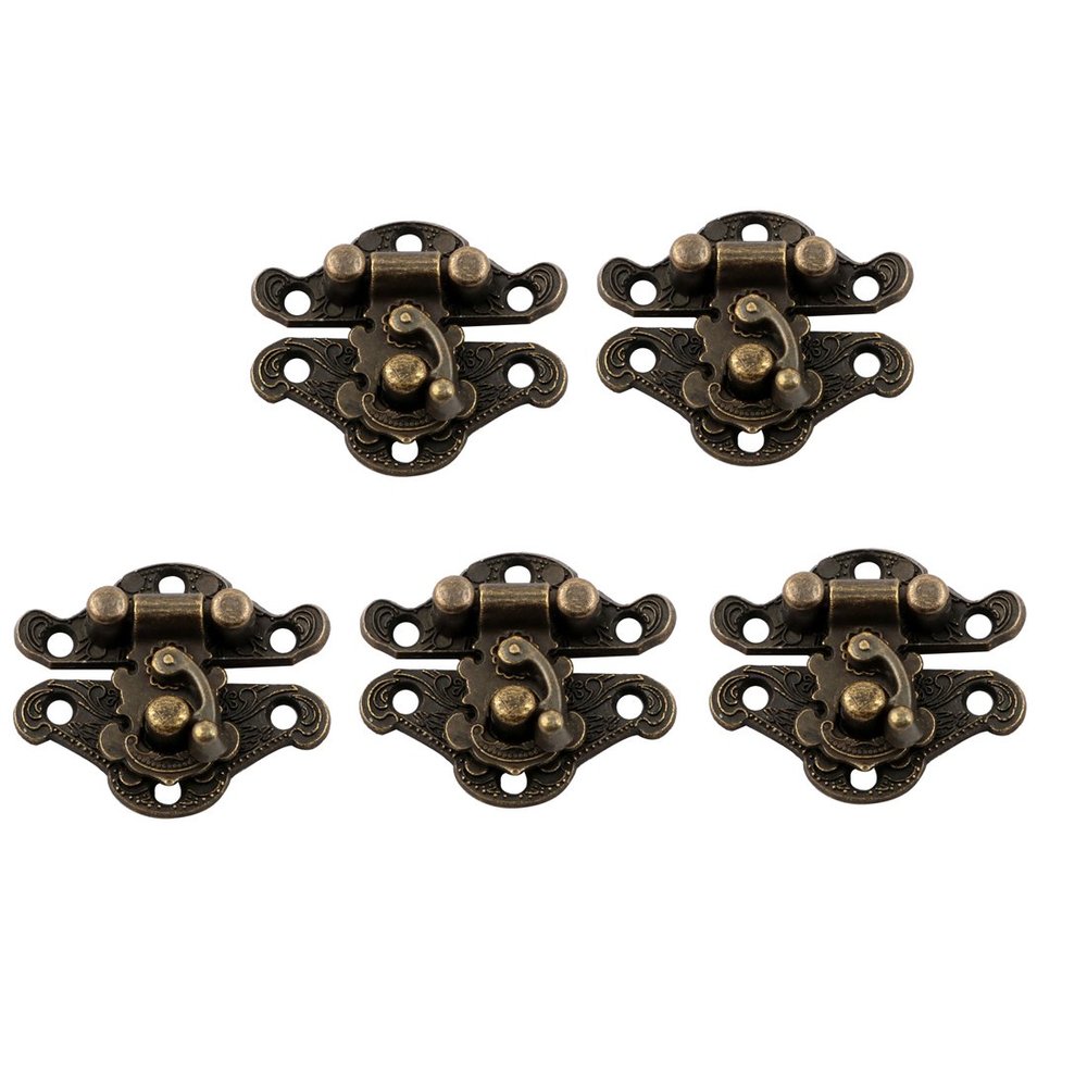 uxcell Vintage Style Box Latch Case Hasp Pad Chest Lock Hook Hinge 5pcs Bronze Tone