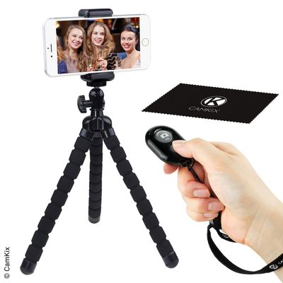 Flexible Cell Phone Tripod and Bluetooth Remote Control Camera Shutter - for iPhone, Samsung Galaxy and Many More - Octopus Style Mount - Universal Phone Holder - Solution for Smartphone Photography