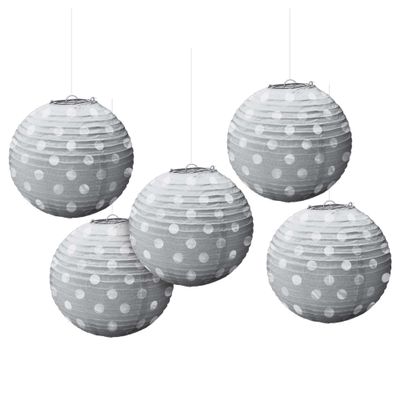 Dazzling Silver Mini Hot Stamp Lanterns - 5" (Pack of 5) - Elegant Paper Decor - Perfect for Weddings & Parties