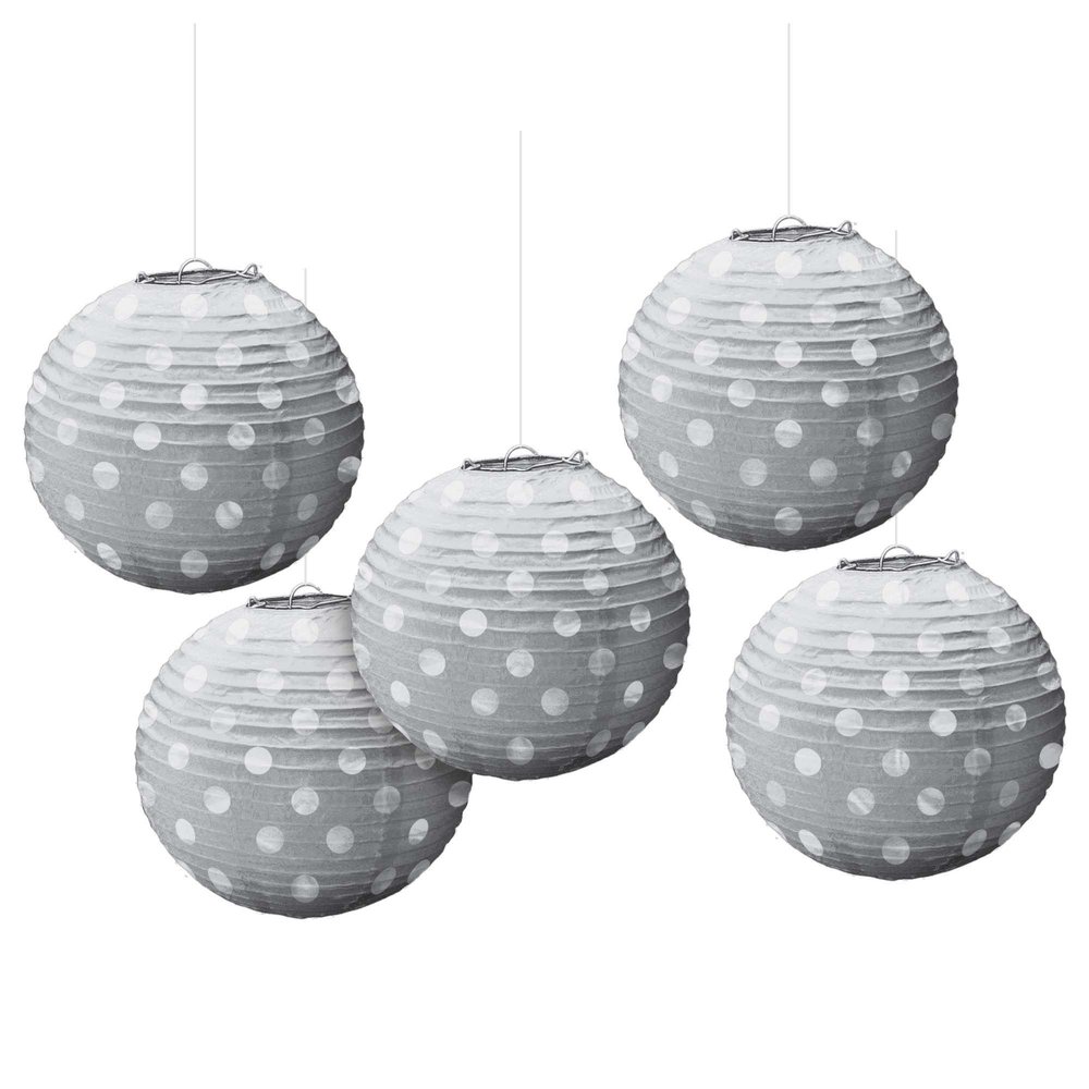 Dazzling Silver Mini Hot Stamp Lanterns - 5" (Pack of 5) - Elegant Paper Decor - Perfect for Weddings & Parties