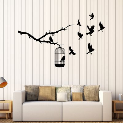 DesignToRefine Vinyl Wall Decal Tree Branch Cage Birds Nature Stickers Large Decor (762ig) Sky Blue