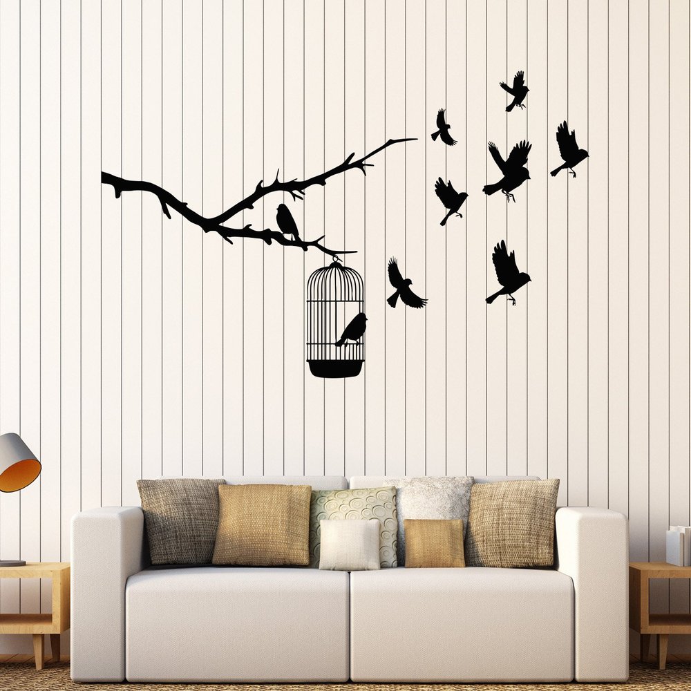 DesignToRefine Vinyl Wall Decal Tree Branch Cage Birds Nature Stickers Large Decor (762ig) Sky Blue