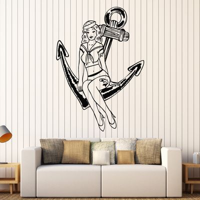 DesignToRefine Vinyl Wall Decal Pin Up Sexy Girl Pretty Anchor Marine Style Beauty Stickers Large Decor (763ig) Yellow