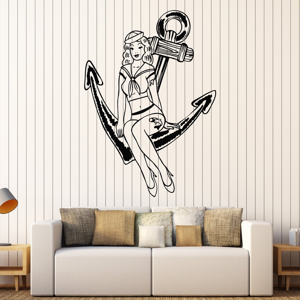 DesignToRefine Vinyl Wall Decal Pin Up Sexy Girl Pretty Anchor Marine Style Beauty Stickers Large Decor (763ig) Yellow