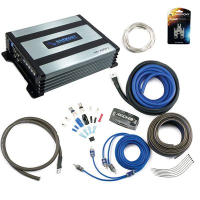 Class D Mono Amp with Kicker CK8 8 Gauge Wiring Kit Harmony Audio HA-A400.1